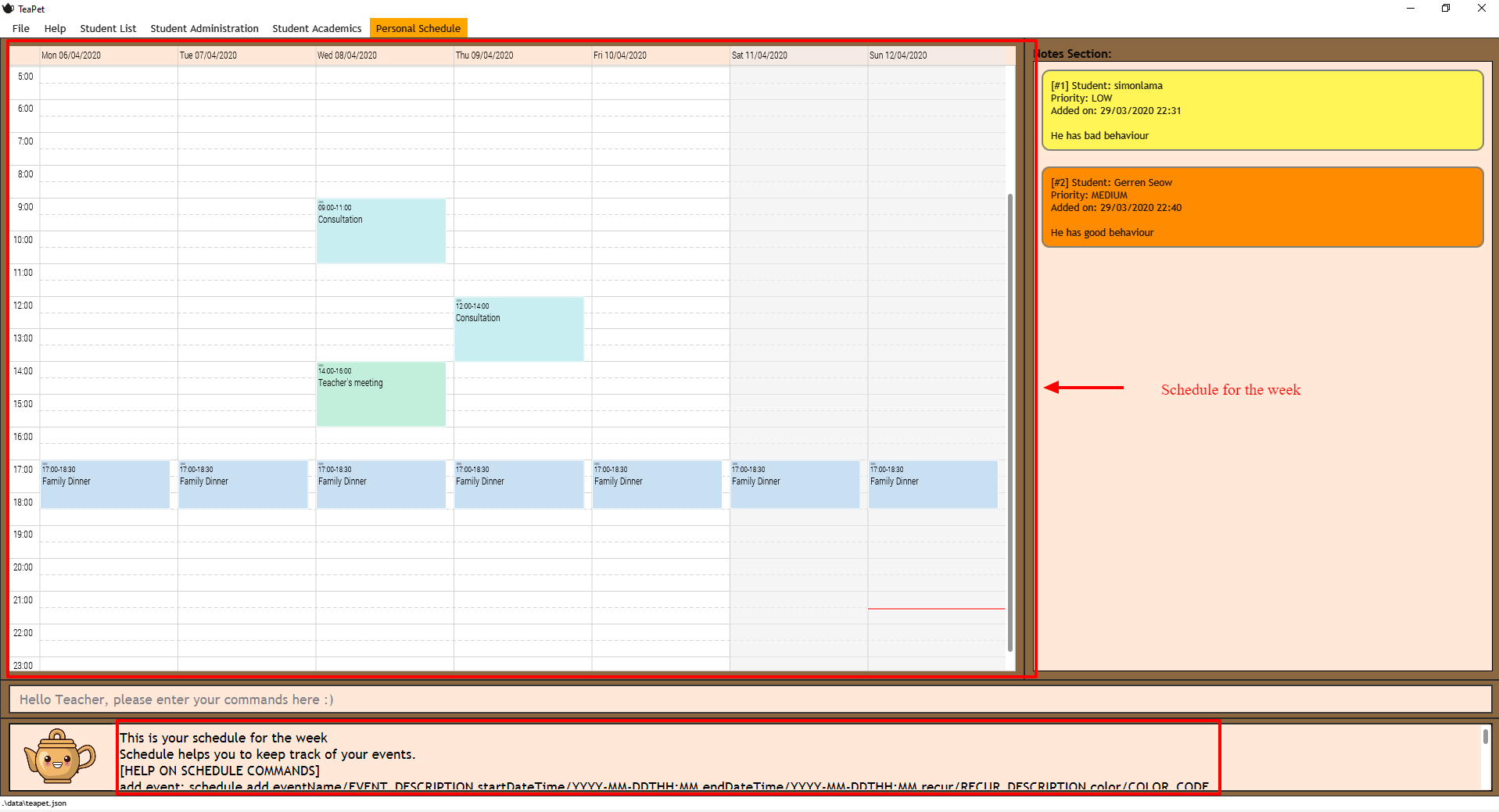 display schedule